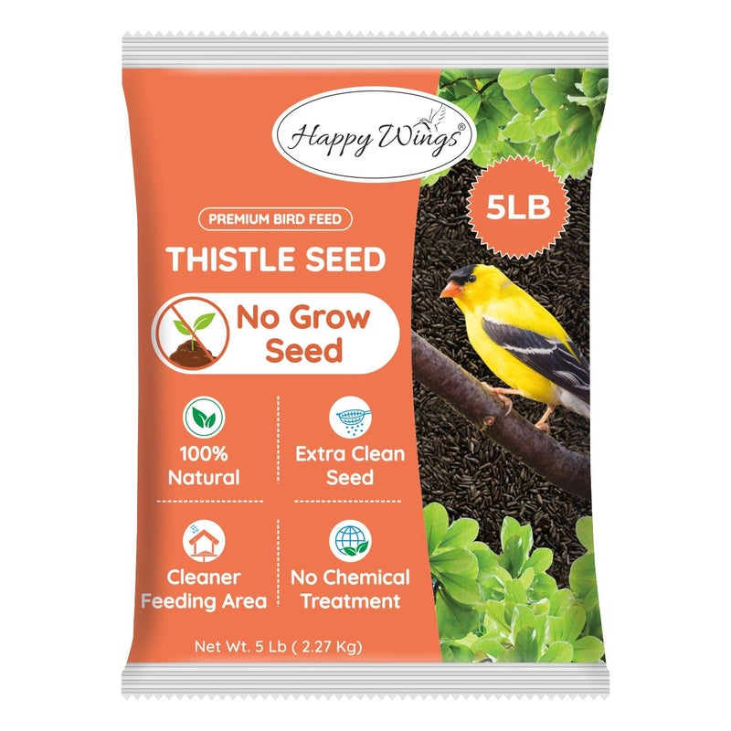 Happy Wings Nyjer/Thistle Seeds Wild Bird Food - 5 Pounds I No Grow Seed I Bird Seed for Wild Birds - Image 1